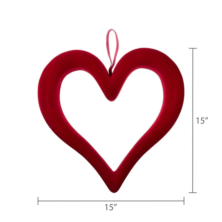 Flocked Heart Wreath, Dark Red, 15", Valentine's Day by Way To Celebrate | Walmart (US)