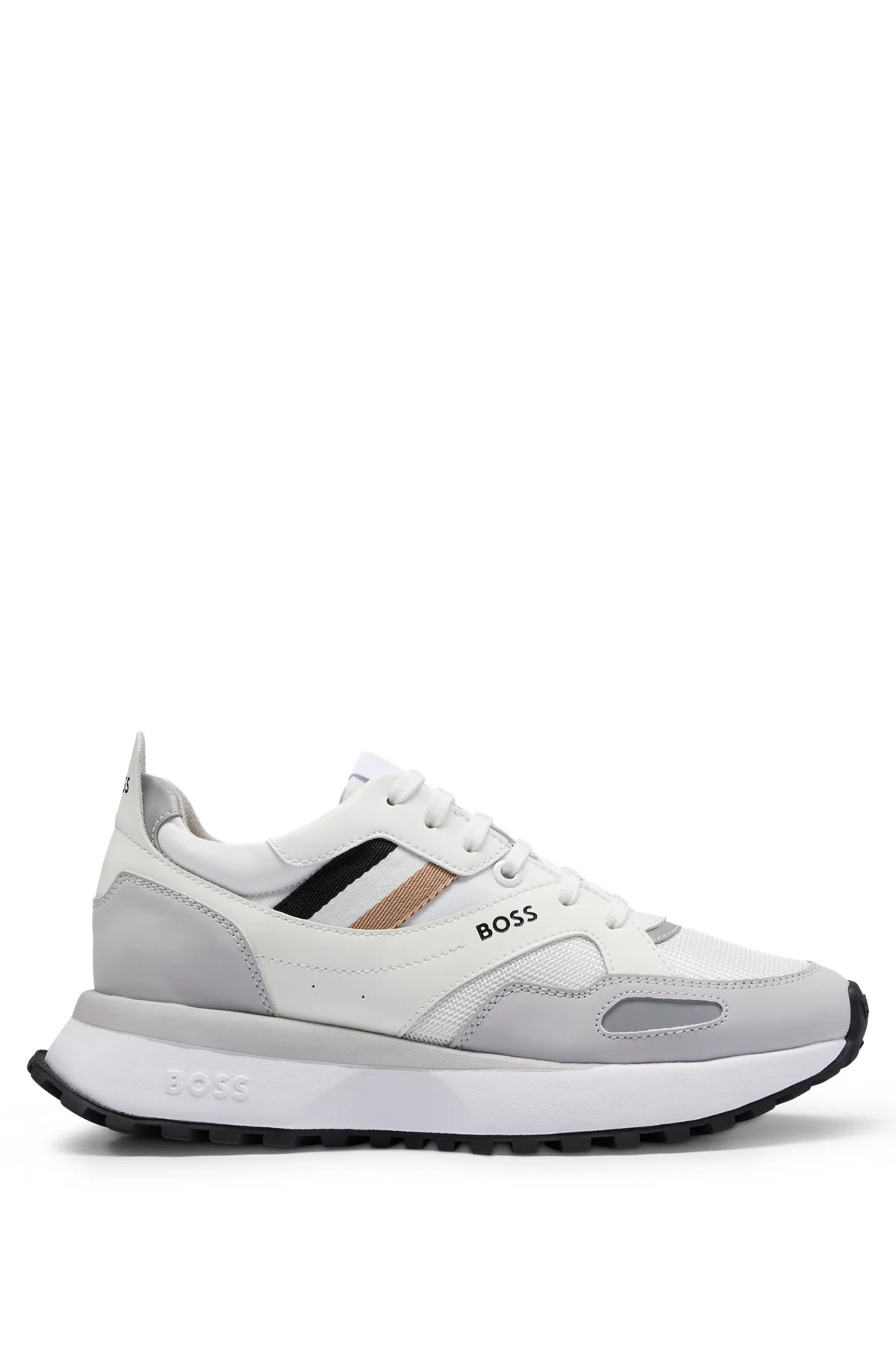 Mixed-material trainers with signature stripe | Hugo Boss (UK)