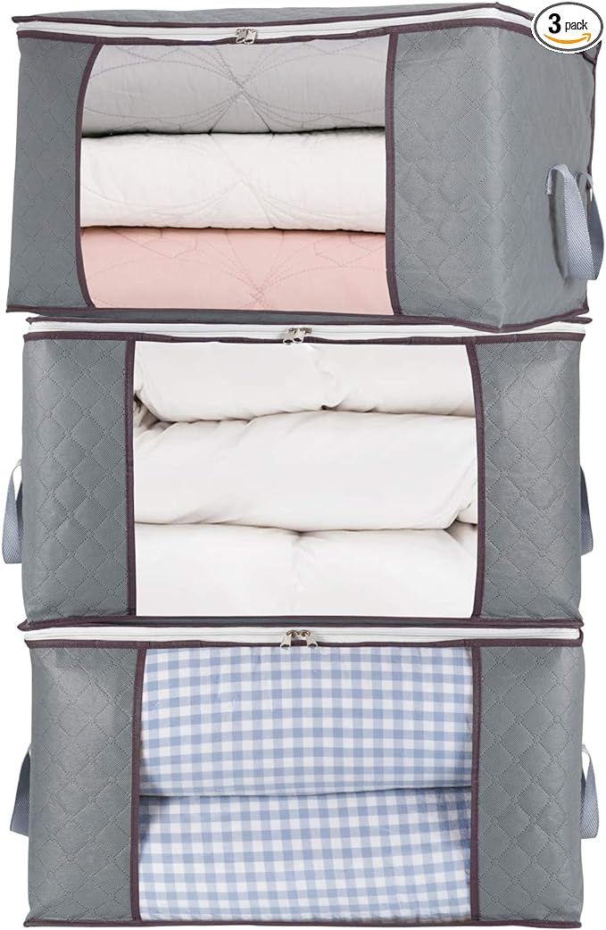 ComboCube 3Pcs Jumbo Zippered Storage Bag for Closet King Comforter, pillow, quilt, bedding, Clot... | Amazon (US)