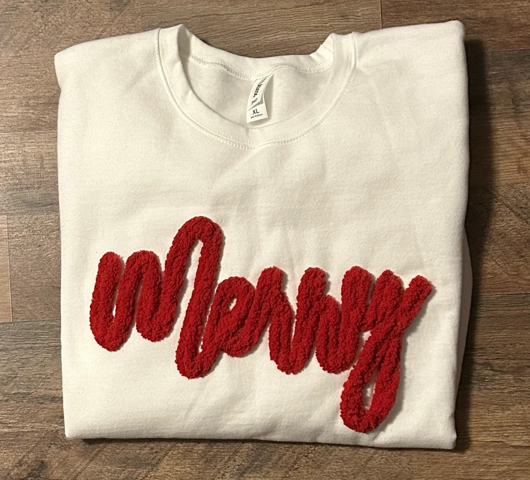 Merry Chenille Sweatshirt Christmas Spirit Sweatshirt - Etsy | Etsy (US)