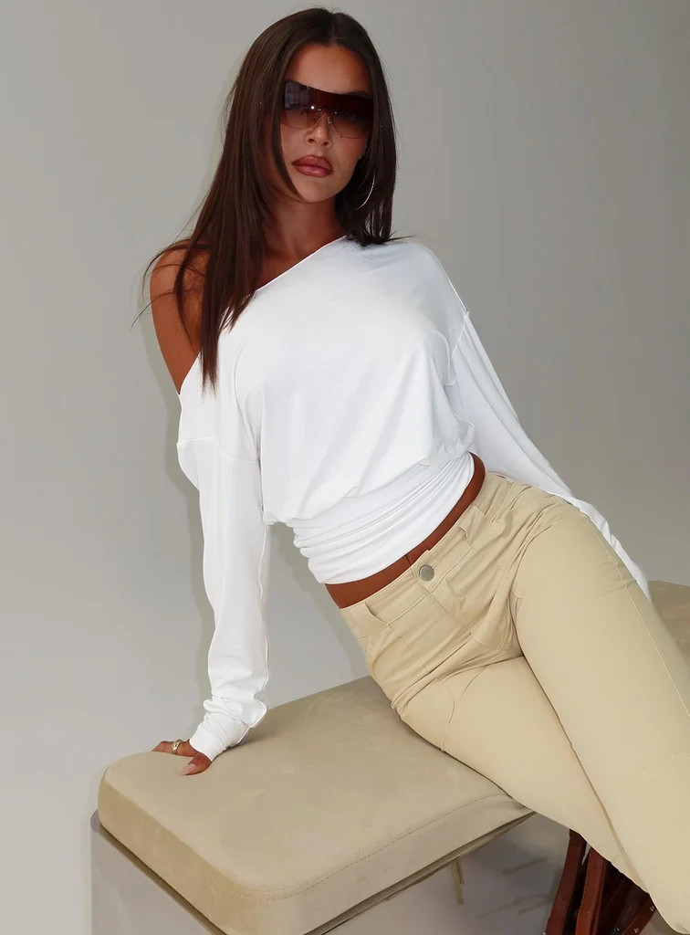 Ashlinn Off Shoulder Long Sleeve Drapey Top White | Princess Polly US