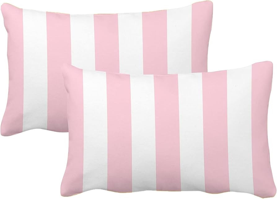 Leaveland Pink and White Stripe Set of 2 12x20 Inch Cotton Polyester Throw Pillow Cover Decorativ... | Amazon (US)