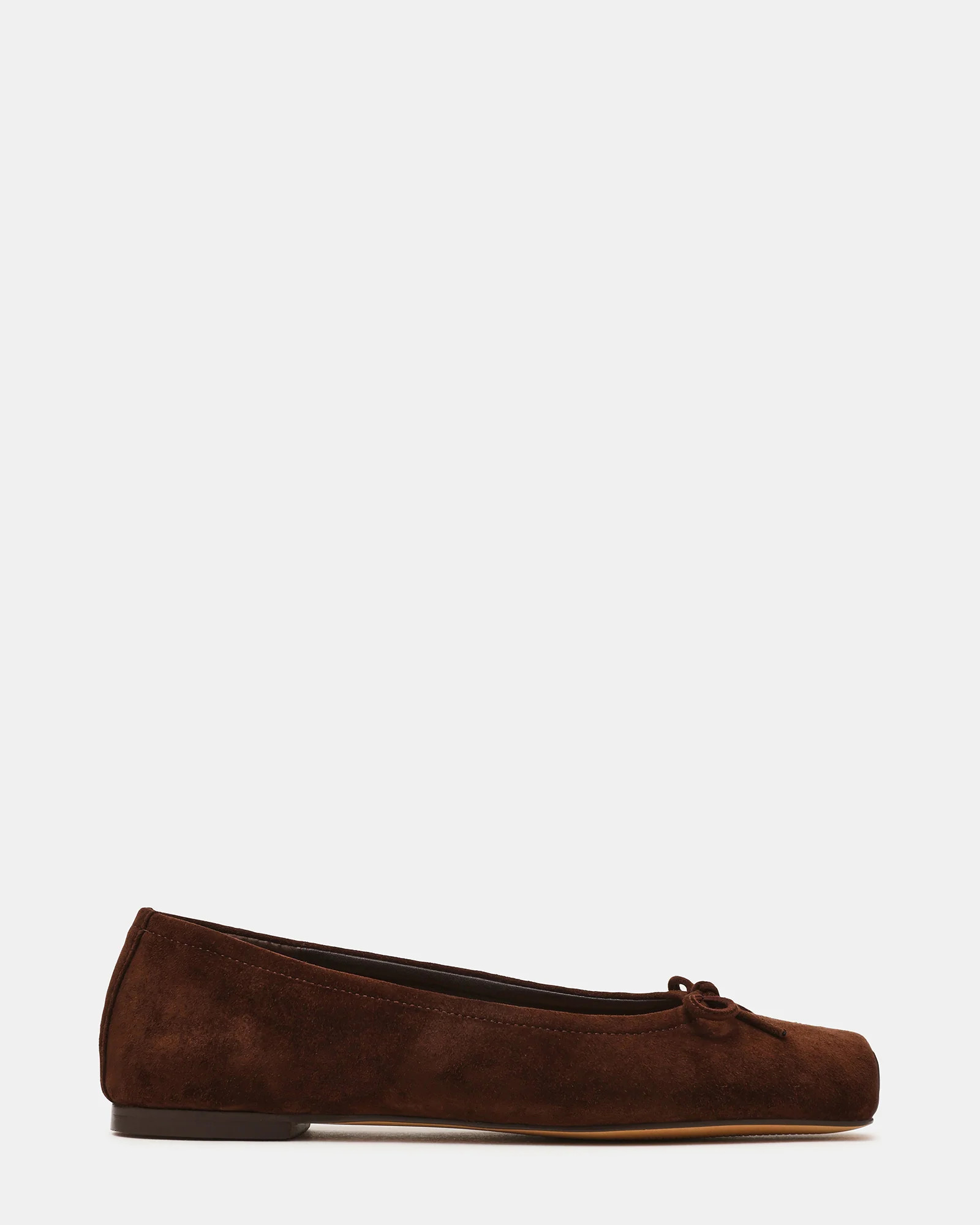 ELEVE Chocolate Brown Suede Ballet Square-Toe Women's Flat | Steve Madden (US)