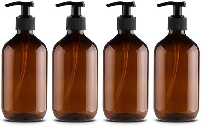 Rsoamy Shampoo Bottle Soap Dispenser, Refillable Pump Bottle 500 ml, Brown & Amber Pump Dispenser... | Amazon (UK)