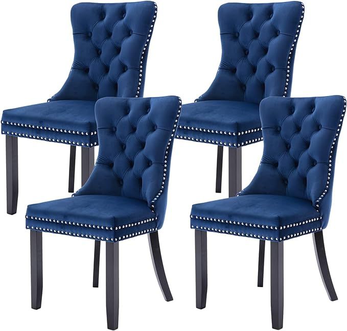 Virabit Blue Dining Chairs Set of 4, Velvet Tufted Dining Chairs with Nailhead Back and Ring Pull... | Amazon (US)