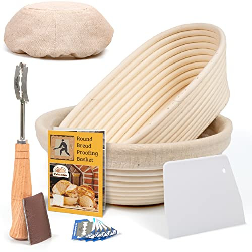 Bread Banneton Proofing Basket, Set of 2: Round 9" and Oval 10", Sourdough Bread Baking Supplies Starter Kit, Bread Making Tools, Bread Basket Gift Set, by CRISS ELITE | Amazon (US)