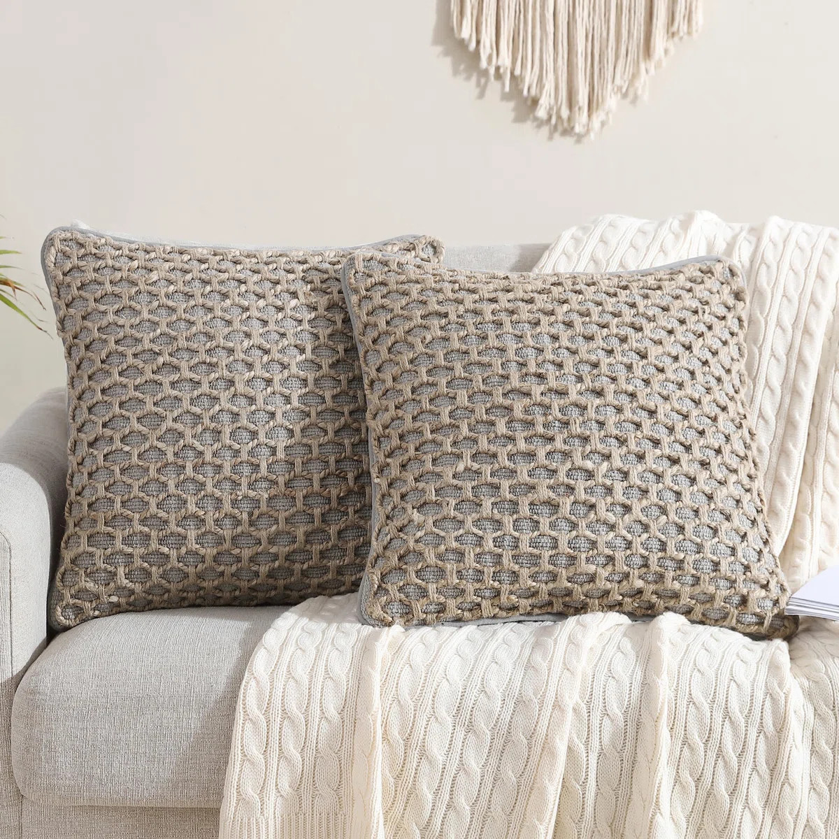 Boho Living Jada Decorative Pillow Collection Living Cotton Blend Square Throw Pillow Cover (Set ... | Wayfair North America