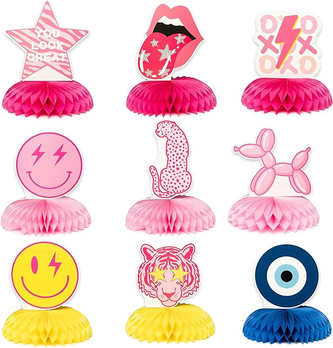 AellasNervalt 9Pcs Preppy Party Centerpieces Smile Face Lightning Star Lip Centerpiece Topper Hot... | Amazon (US)