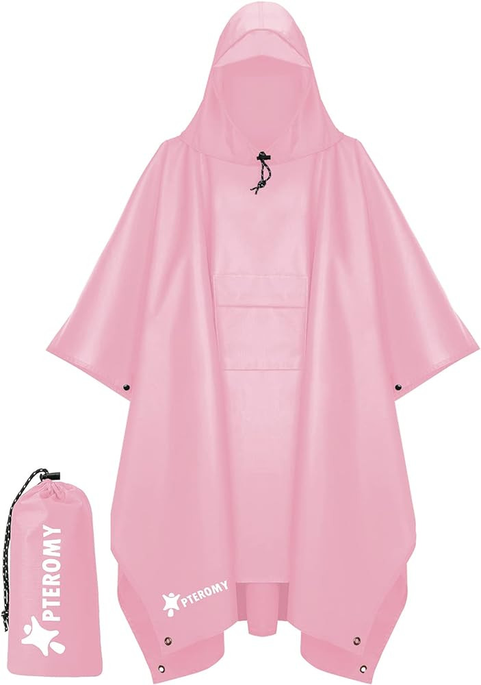 PTEROMY Hooded Rain Poncho for Adult with Pocket, Waterproof Lightweight Unisex Raincoat for Hiki... | Amazon (US)