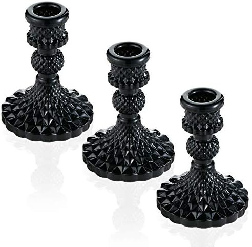 ENJINKAIL Glass Candle Holder - Black Taper Candlestick Holders, Decorative Candle Sticks Set of 3,  | Amazon (US)