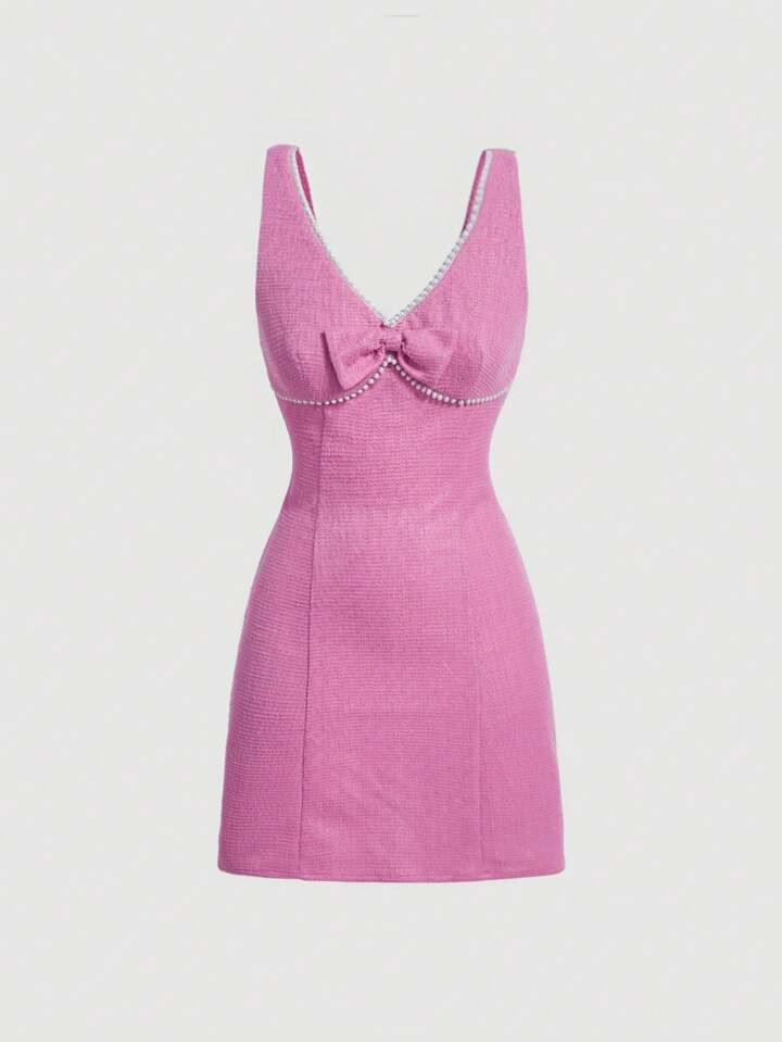 SHEIN MOD Women's Pearl-imitation Decorated Bowknot Suspenders Dress | SHEIN