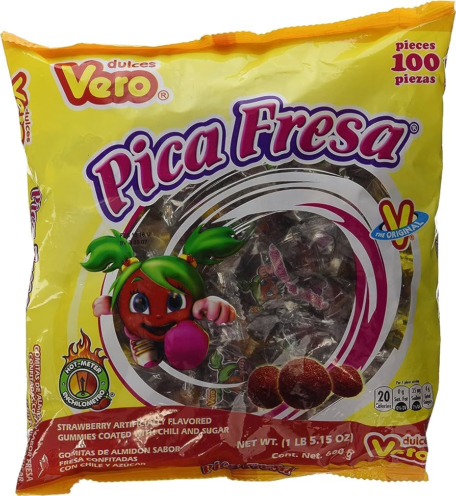 Dulces Vero Pica Fresa Chili Strawberry Flavor Gummy Mexican Candy, 100Piece, 1 LB, 5.15 OZ, Clea... | Amazon (US)