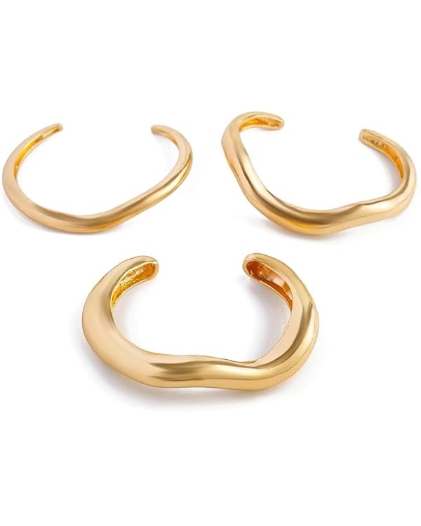 3 PCS Chunky Gold Cuff Bracelet for Women Adjustable Gold Open Cuff Bangle Bracelet Multi-layer C... | Amazon (US)