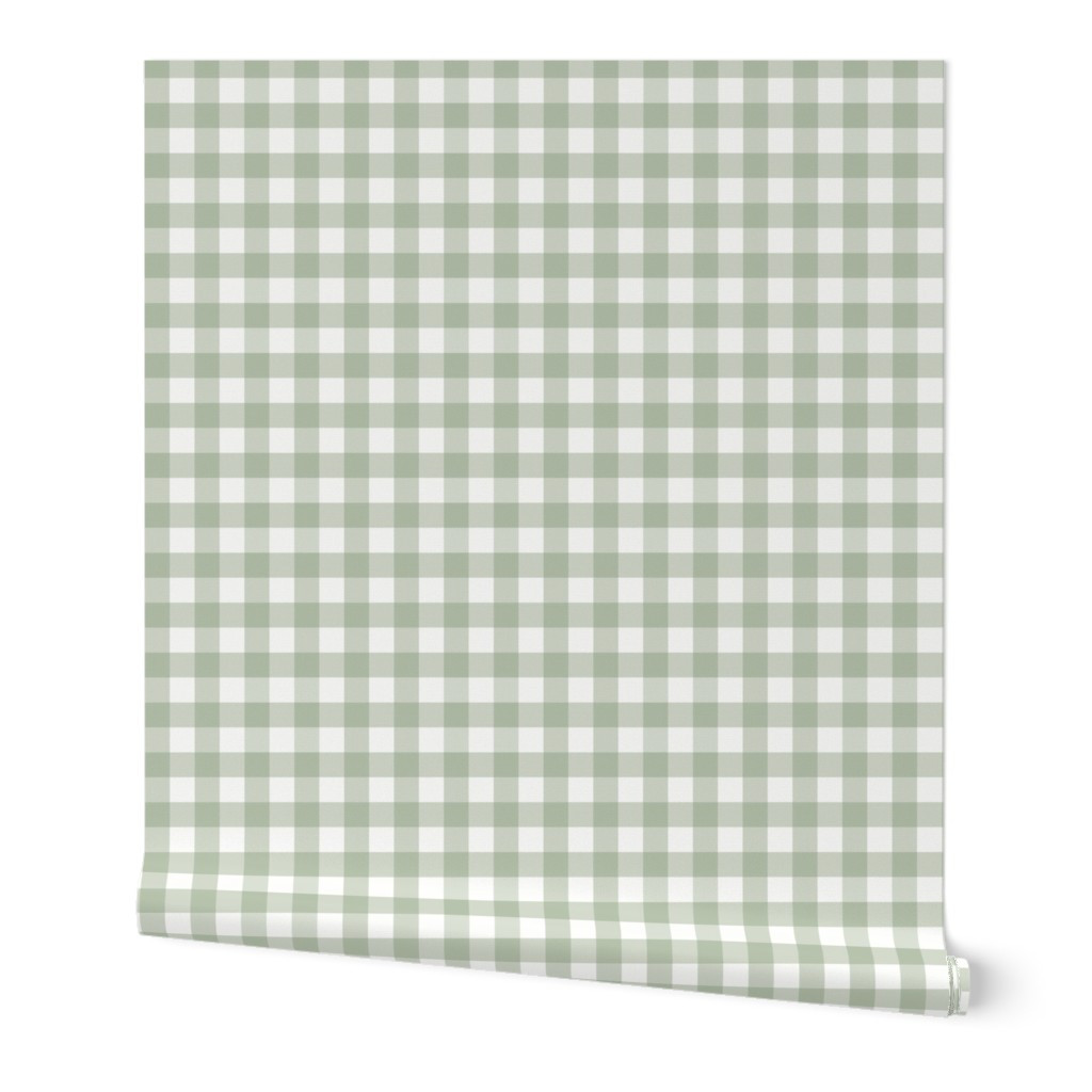 Wallpaper in 3/4" Sage Green Gingham Light Sage Gingham Check Green Buffalo Plaid | Spoonflower