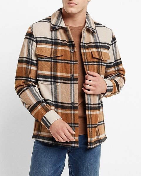 Plaid Wool-Blend Shirt Jacket | Express