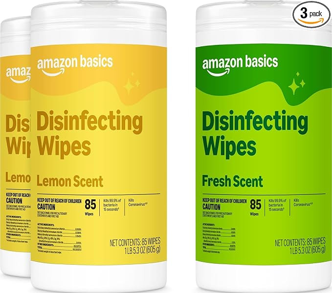 Amazon Basics Disinfecting Wipes, Lemon & Fresh Scent, Sanitizes, Cleans, Disinfects & Deodorizes... | Amazon (US)