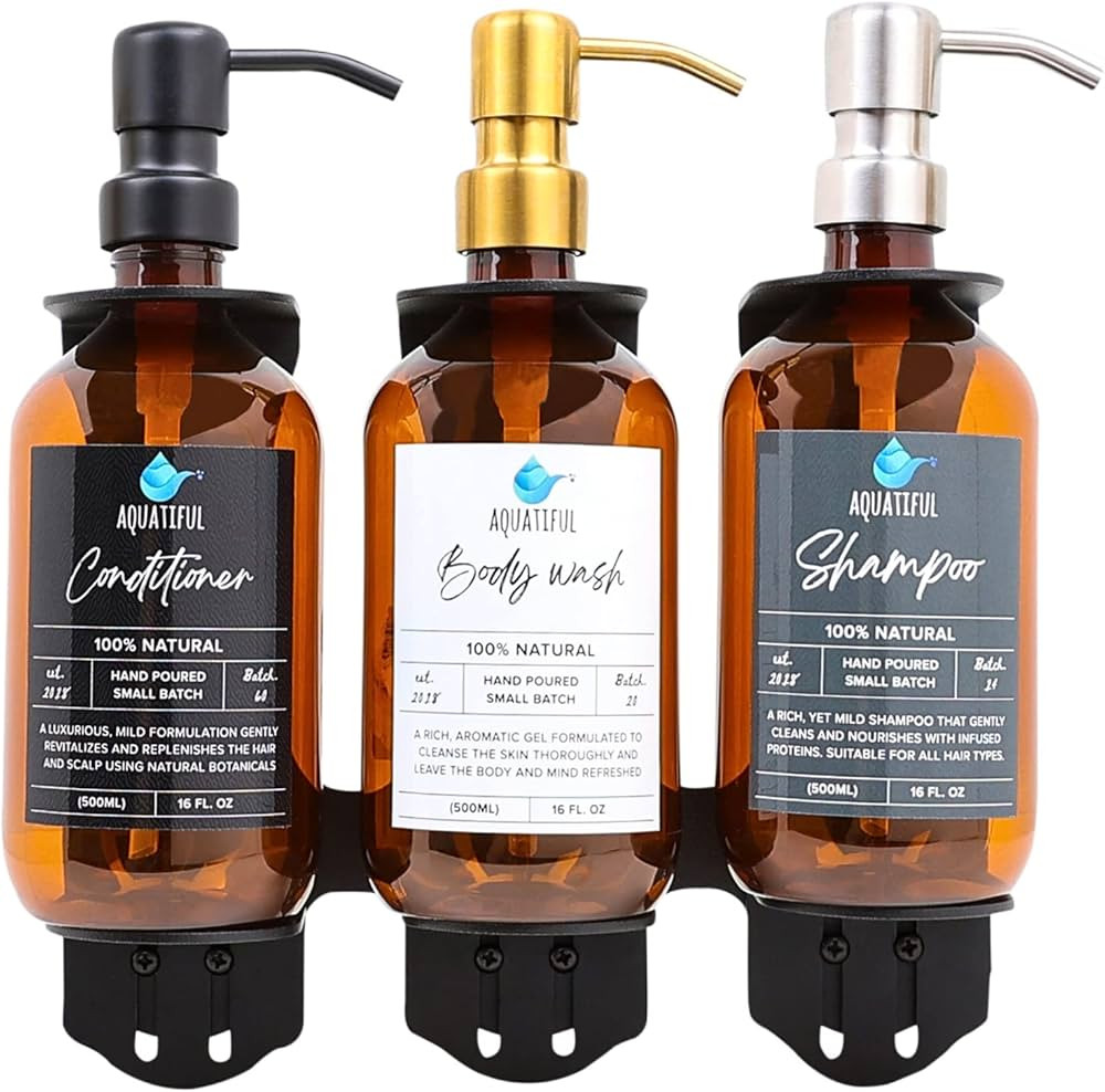 AQUATIFUL Shampoo Dispenser for Shower Wall - Drill Free Easy-to-Install - Glass Shower Soap Disp... | Amazon (US)