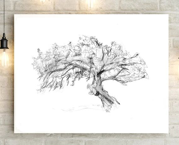 Tree Art - tree drawing - Giclee print - Home Wall Decor - Cork Oak Tree - Nature illustration - Zen | Etsy (US)