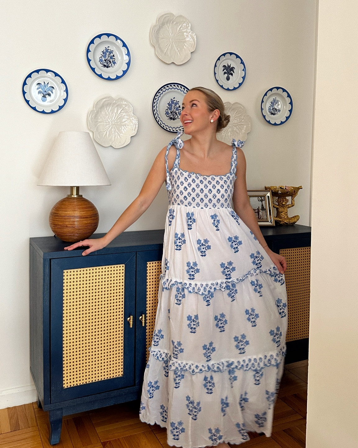 The details on our new blue and white plate wall in our apartment! 💙 #plates #classicdecor #lamp 

#LTKstyletip #LTKhome #LTKsalealert