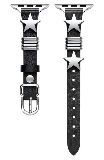 The Posh Tech Austin Star Leather Apple Watch® Watchband in Black at Nordstrom Rack | Nordstrom Rack