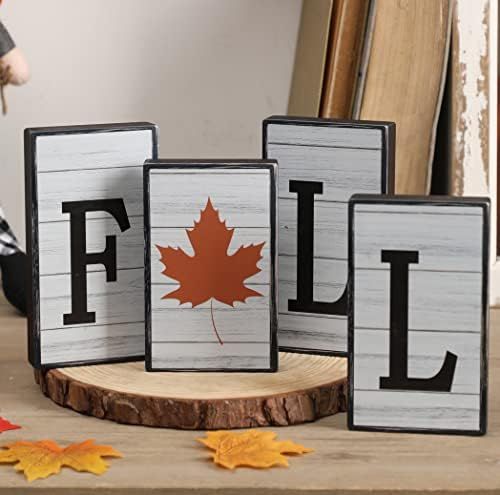 4 Pieces Fall Block Sign, Autumn Wood Sign Farmhouse Tiered Tray Décor for Harvest Thanksgiving ... | Amazon (US)