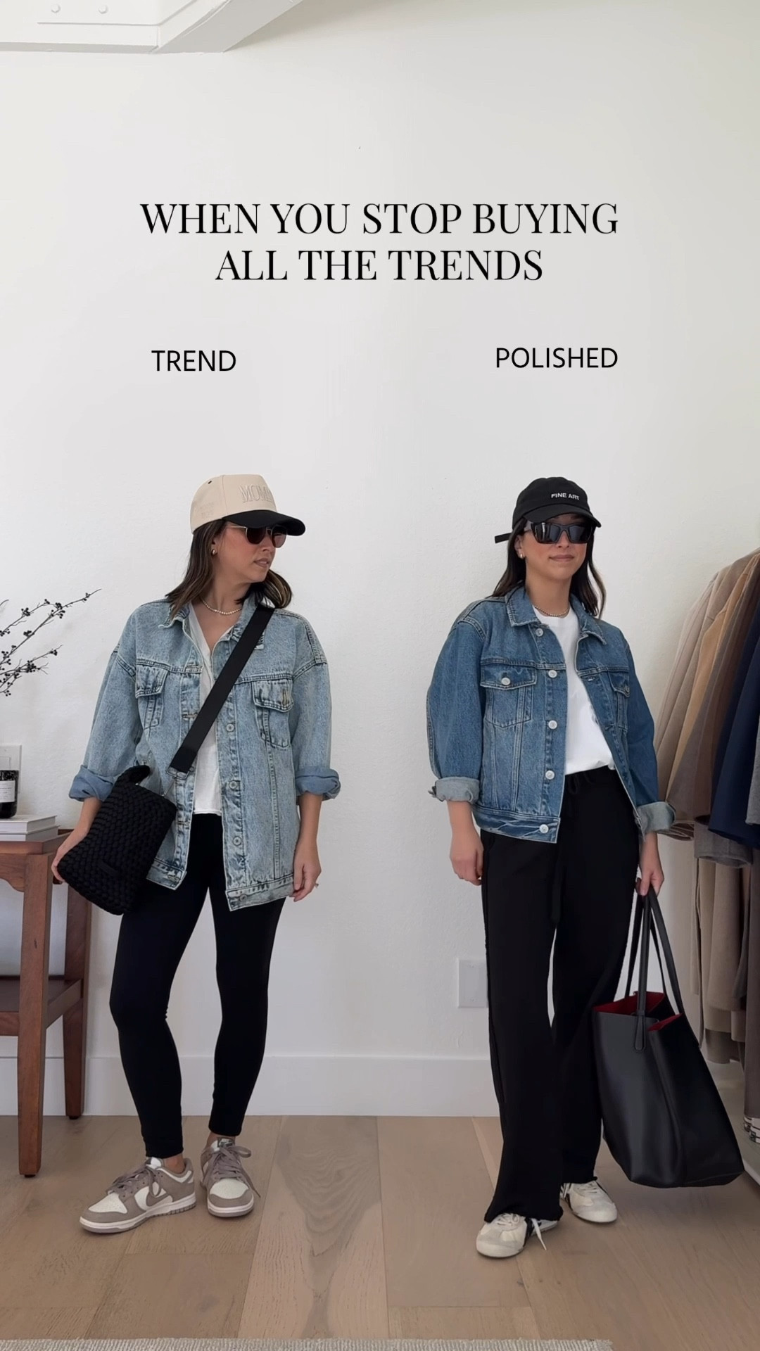Trend vs. Polished: Denim jacket and leggings. 

AYR Denim jacket small
Madewell tee xs
Frank & Eileen Sweatpants small - my exact length is old
Onitsuka Tiger sneakers 4 mens - run a half size big
Mansur Gavriel tote
Fine Art hat - old
Quince earrings
Dorsey James necklace 15"

#LTKPetite