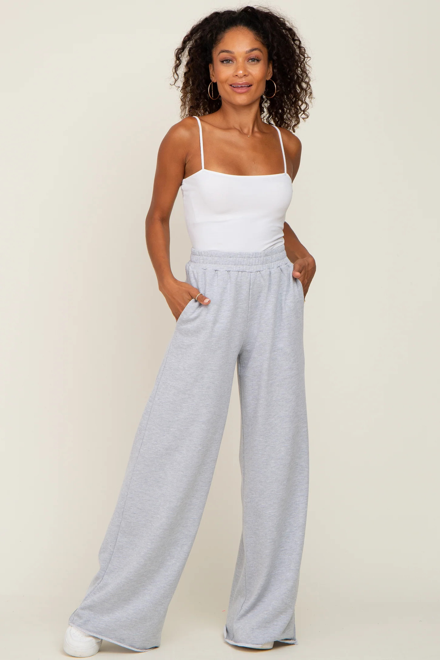 Heather Grey Wide Leg Fray Hem Sweatpants | PinkBlush Maternity