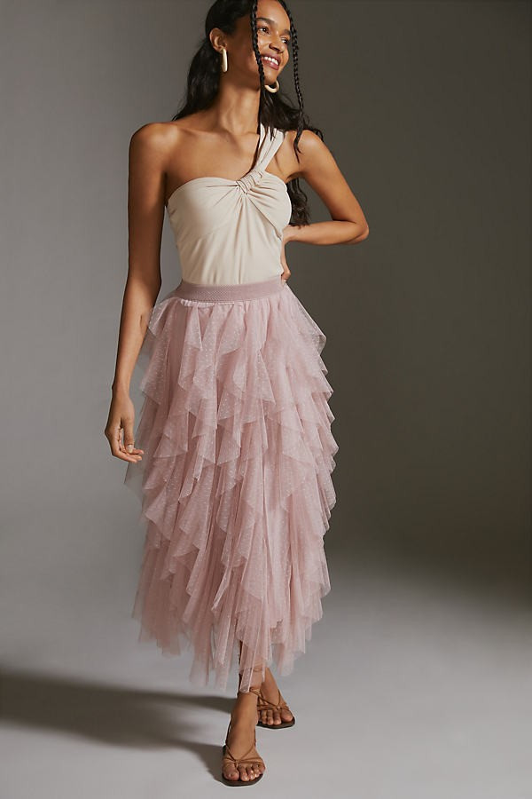The Chéri Ruffled Tulle Midi Skirt by Anthropologie | Anthropologie (US)