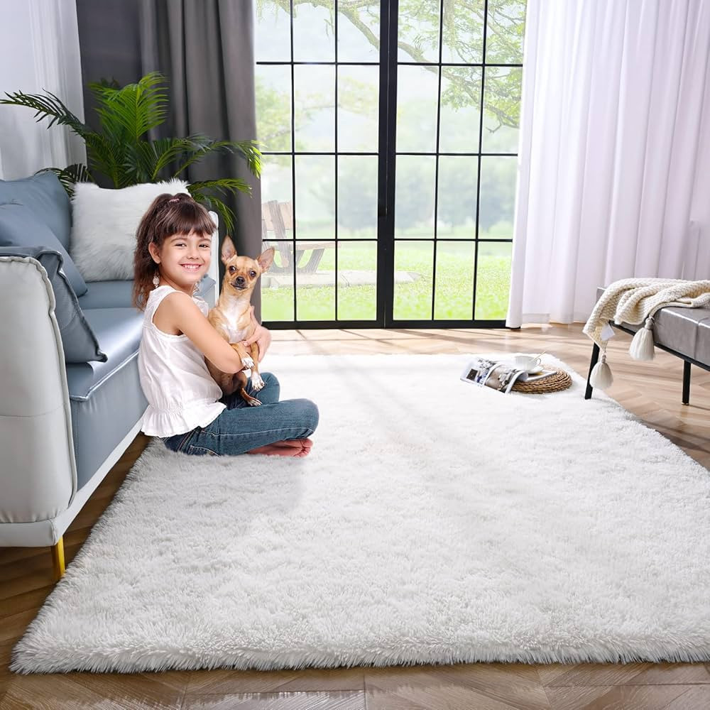 Lascpt Area Rugs for Living Room, Super Soft Fluffy Fuzzy Rug for Bedroom, Cream White Furry Shag... | Amazon (US)
