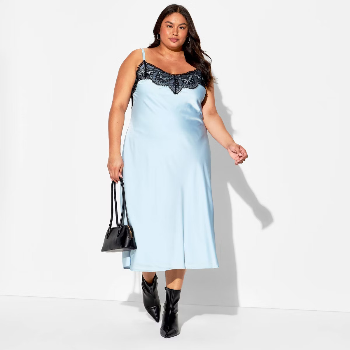 Women's Lace Trim Satin Midi A-Line Dress - Wild Fable™ | Target