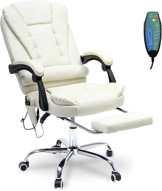 Reclining Office Chair with Massage, Ergonomic Office Chair w/Foot Rest, PU Leather Executive Com... | Amazon (US)