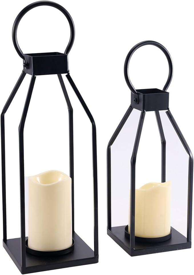 PHOSPHOR Modern Farmhouse Decor Lanterrn Set of 2 Black Metal Candle Holder for Indoor Outdoor La... | Amazon (US)