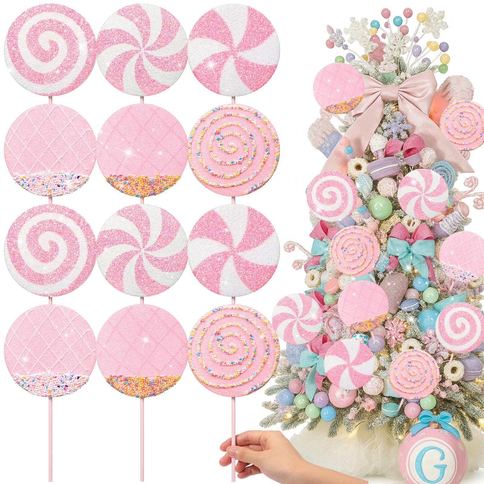 Roowest 12 Pcs 13.78'' Pastel Large Candy Christmas Decorations Giant Lollipop Candy Decoration w... | Amazon (US)