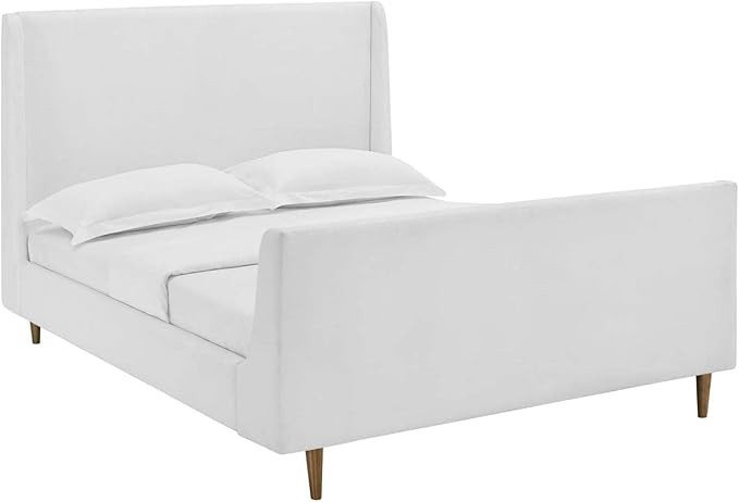 Modway Aubree Upholstered Fabric Sleigh Queen Platform Bed in White | Amazon (US)