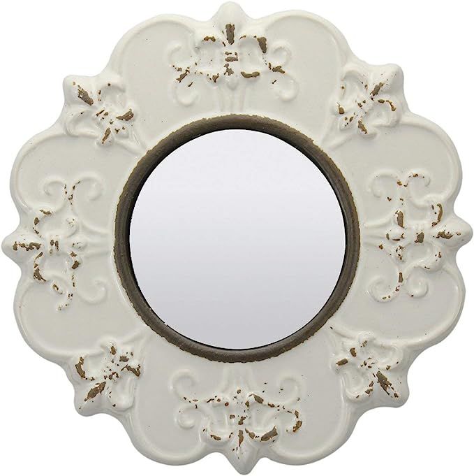 Stonebriar White Round Antique Ceramic Wall Mirror, Vintage Home Décor for Living Room, Kitchen,... | Amazon (US)