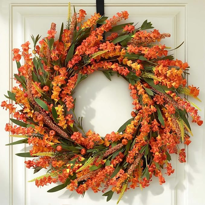 Waipfaru Fall Wreaths for Front Door Outside, 22 Inch Autumn Wreath with Orange Yellow Forsythia ... | Amazon (US)