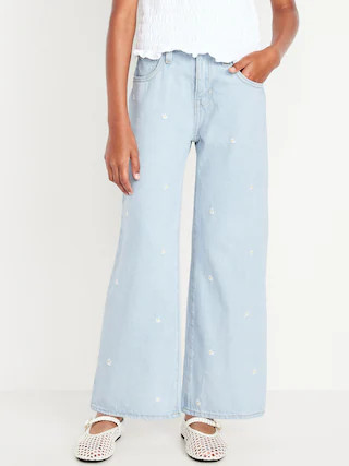 High-Waisted Embroidered Baggy Wide-Leg Jeans for Girls | Old Navy (US)