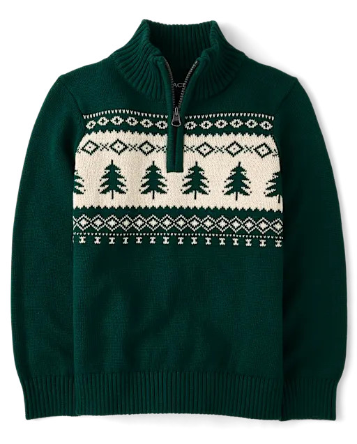 Boys Fairisle Quarter Zip Sweater - Green | The Children's Place