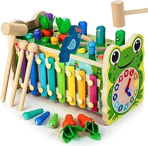 6 in 1 Wooden Montessori Toys for 1 Year Old Whack a Mole Game Hammering Pounding Toy with Xyloph... | Amazon (US)
