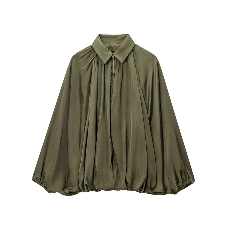 WULMLEO Bubble Hem Jacket, Women’s Puffed Bomber Jacket, Oversized Streetwear Casual Batwing Sl... | Walmart (US)