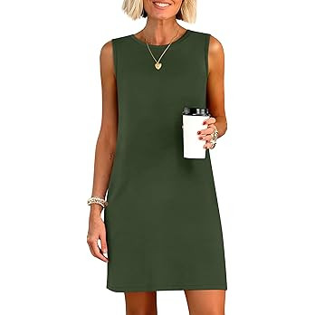 ANRABESS Womens Summer Casual Mini Dresses 2026 Sleeveless Crewneck Split Wrinkle-Free Beach Trav... | Amazon (US)