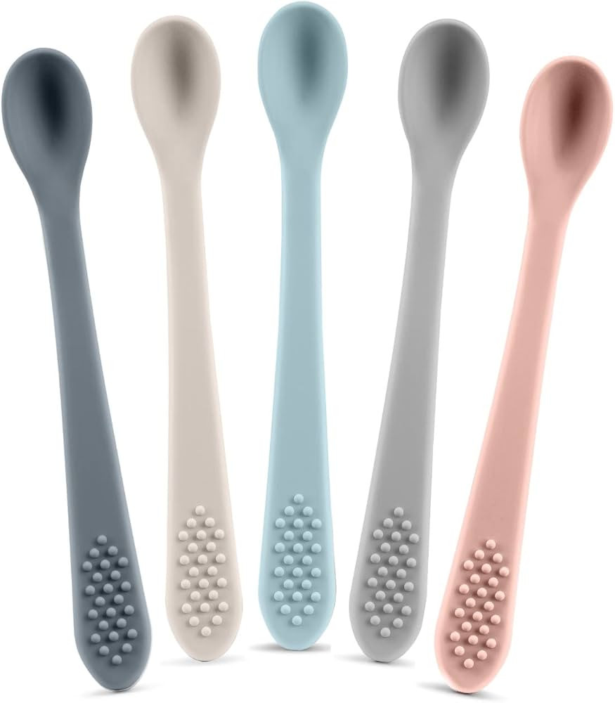 Best First Stage Baby Infant Spoons, 5-Pack, Soft Silicone Baby Spoons Training Spoon Gift Set fo... | Amazon (US)