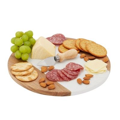 Juvale Round Marble and Wood Cutting Board, Cheese Charcuterie Serving Tray for Appetizers, Tapas, M | Target
