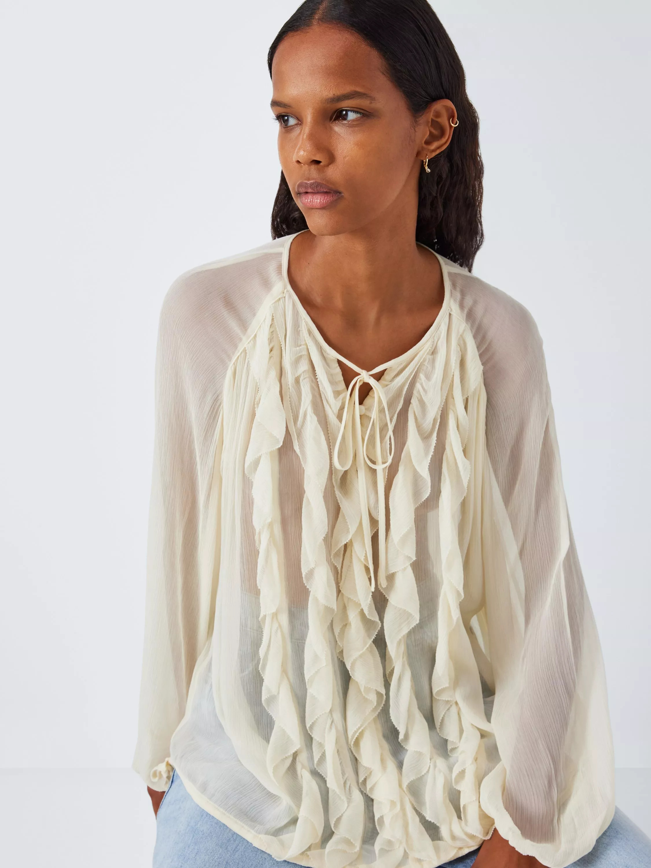 AND/OR Sylvie Sheer Blouse, Cream | John Lewis (UK)
