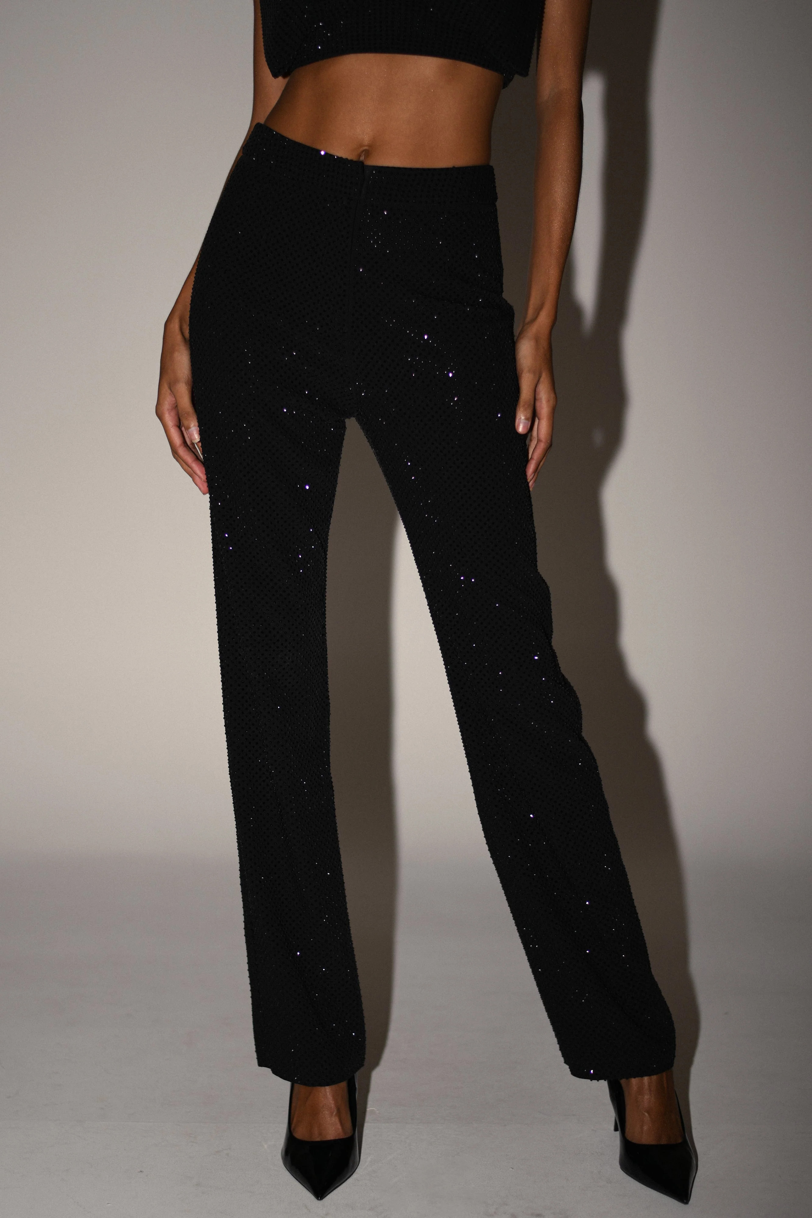 Kaycee Straight Leg Diamante Pants - Black | MESHKI US