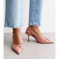 Women's Wide Fit Pink Faux Patent Bow Applique Slingback Pumps Vegan New Look | New Look (UK)