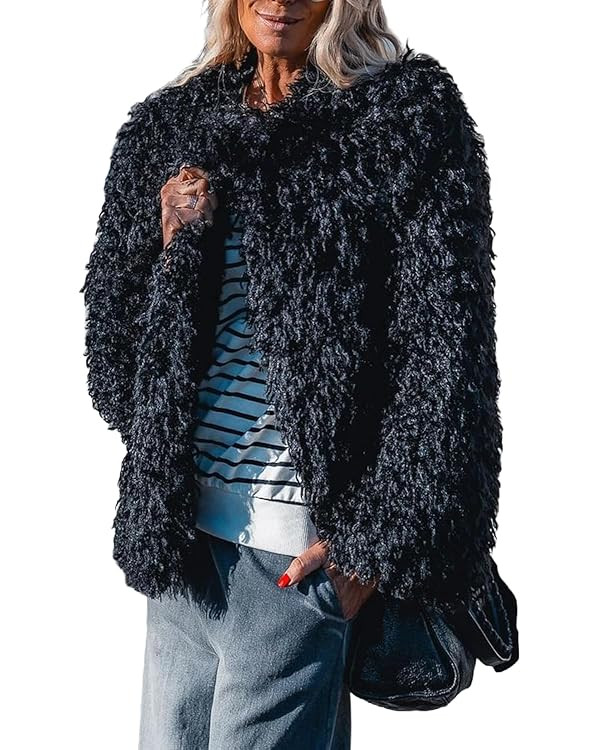 Women's 2024 Winter Coats Fleece Cropped Jacket Faux Fur Long Sleeve Pockets Shaggy Warm Outerwea... | Amazon (US)