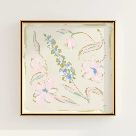 Pink & Blue Floralmodernouthern Botanical Print, Grandmillennial, Elegant Preppy Chinoiserie Deco... | Walmart (US)