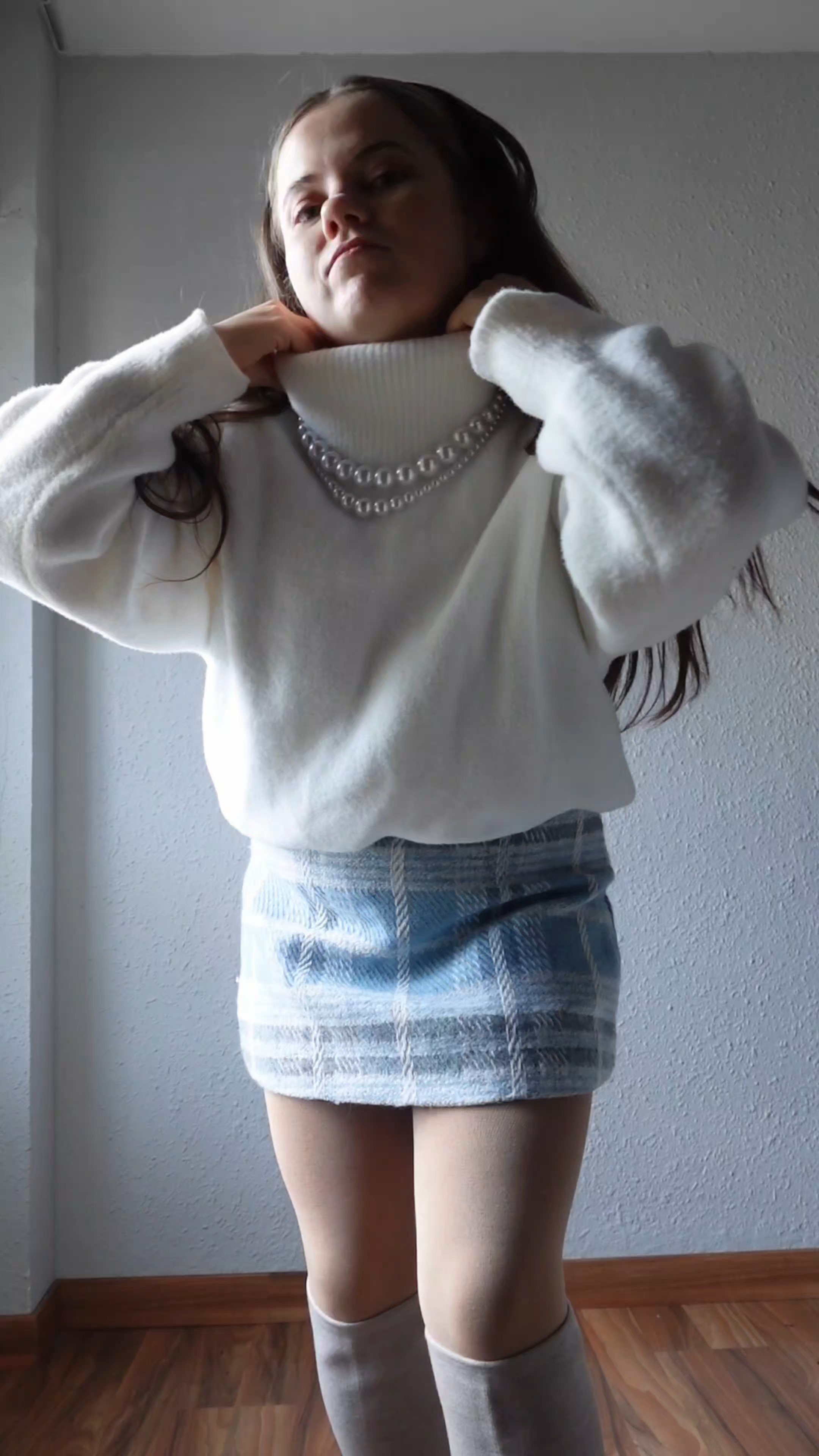 Petite outfit with white sweater, mini skirt and knee high boots.Petite fashion. Check the petite blog for petite style tips glambutfirstcoffee.com

#LTKootd #LTKPetite #LTKMidsize