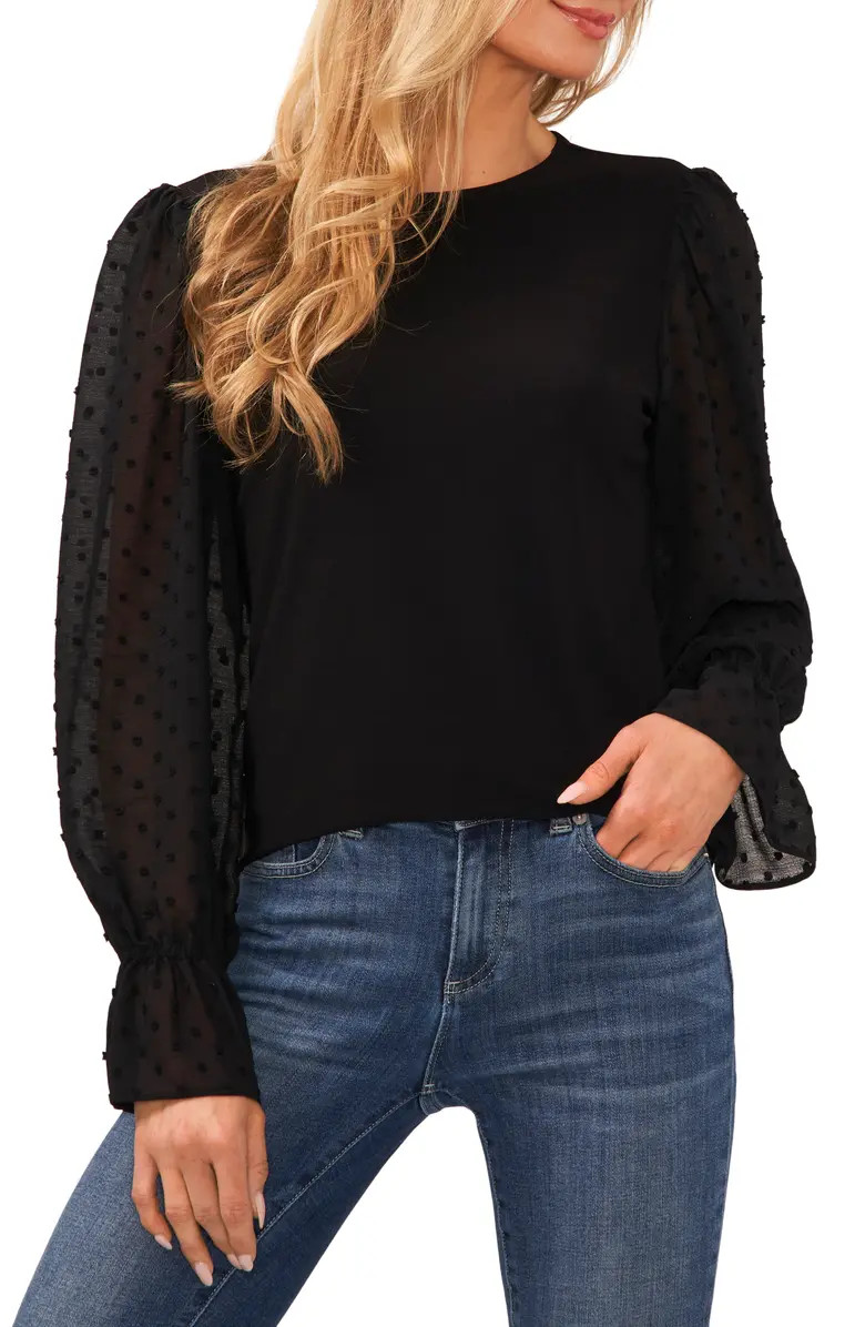 CeCe Mixed Media Clip Dot Long Sleeve Knit Top | Nordstrom | Nordstrom